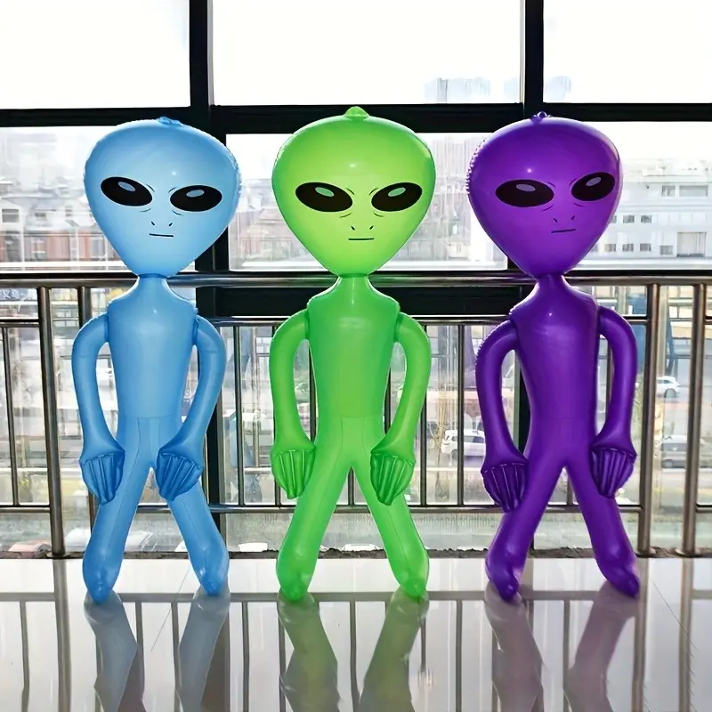 3 Piece Inflatable Alien Toys, Blue Colors, PVC Inflatable Figures, Space Theme Party Props, Halloween Decorations