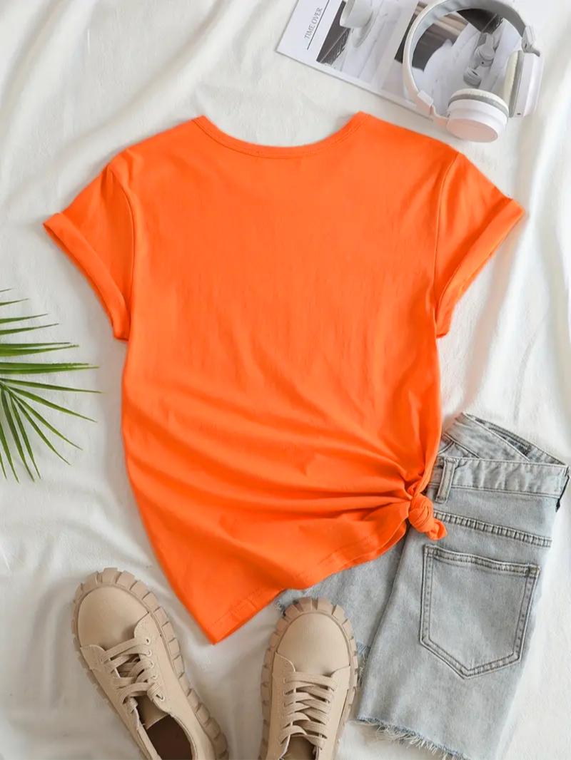 Women's Letter Print Round Neck Tee, Summer Clothes Women, Casual Short Sleeve Crew Neck T-Shirt for Summer, Fashion Women's Top for Daily Wear