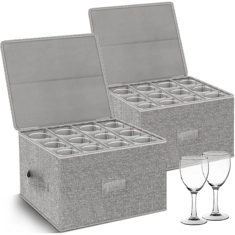 Wine Glass Storage Holder, Hard Shell, 2 Pack for 24 Glassware |   Stackable Stemware Storage with Dividers, Hard Shell Sides & Bottom for Glass Drinkware 9.2" Tall, Packing & Moving Supplies