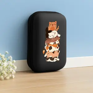 1pc multi-color cat stacking music pattern printed storage box with mesh pocket and compact design - cable/headphone/charger/card/small accessory storage box, suitable for office, travel, enthusiasts - durable and portable accessory sorting