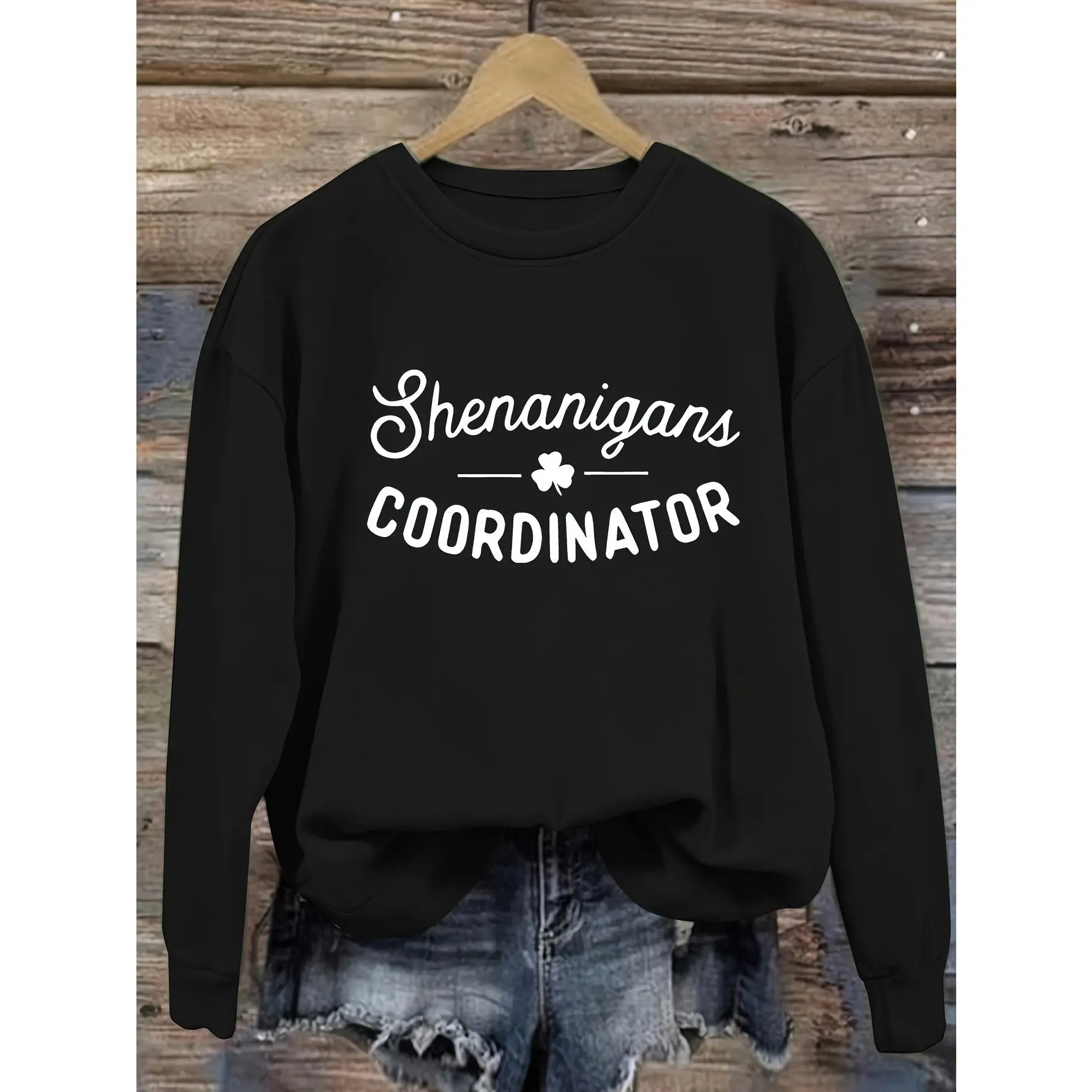 Shenanigans Coordinator Crewneck Sweatshirt St Patricks Day Shamrock Graphic Pullover Oversized Long‑sleeve Casual Outerwear