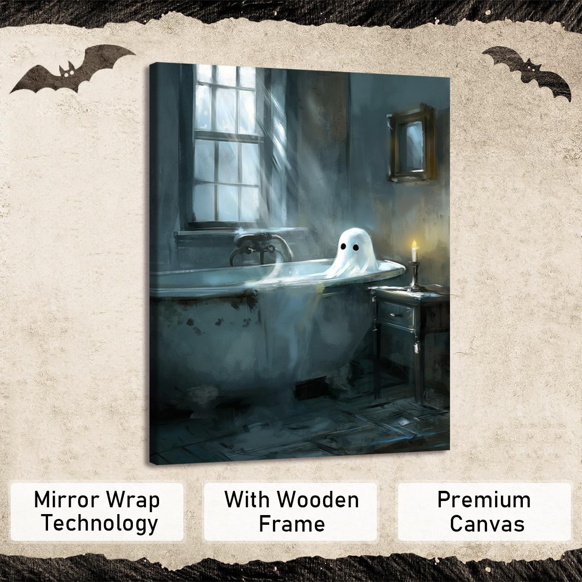 Ghost in The Bathtub Pattern Canvas Painting Framed, 1 Count Halloween Themed Modern Wall Art Painting, Wall Art Decor for Home Living Room Bedroom Office