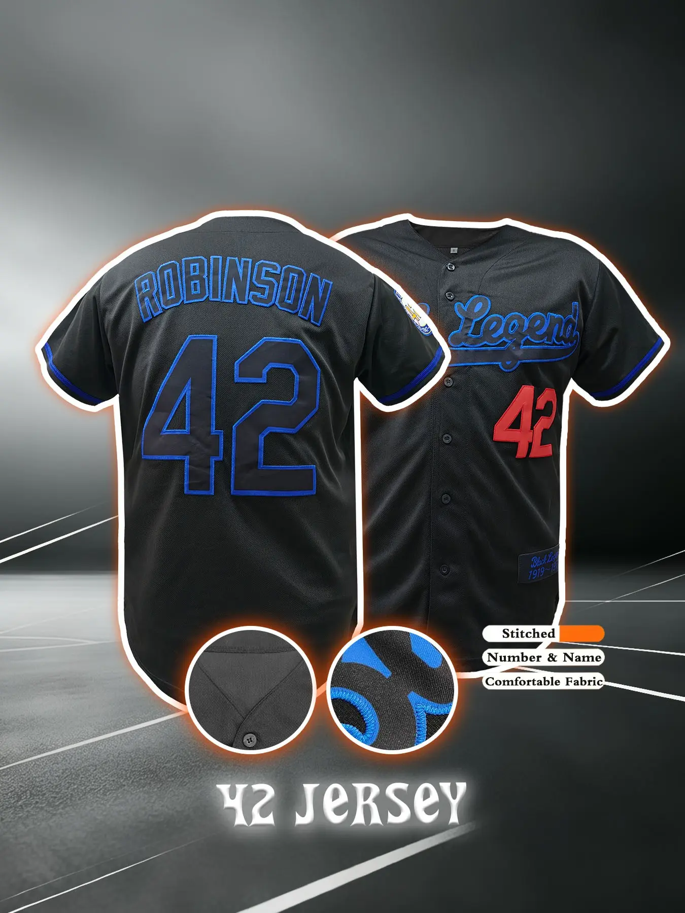 Men's Robinson #42 Vintage Embroidered Baseball Jersey, Classic Legend Embroidery, Short Sleeve Button-Up, Breathable, Casual Streetwear, Fan Gift, Stitched Jersey