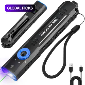 1500 Lumens Rechargeable Edc Flat Panel with Green Laser, UV and LED Combo, Magnet Led Flashlight, Portable Pocket Light, Outdoor Emergency Torch