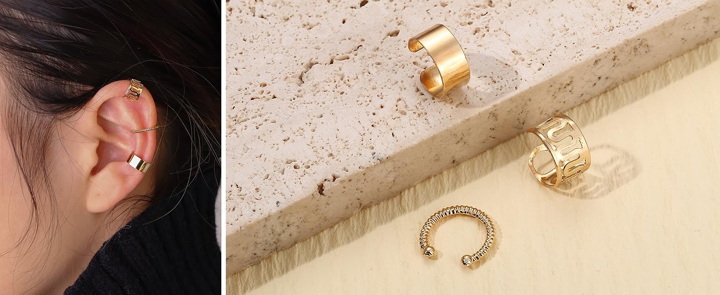 BESTEEL 66 Pcs Ear Cuff Earrings for Women Non Piercing, Hypoallergenic Fake Earringspearl, Silver Clip on Cartilage Earrings for Sensitive Ears, Gold Ear Wrap for Helix Cartilage magnetic earrings