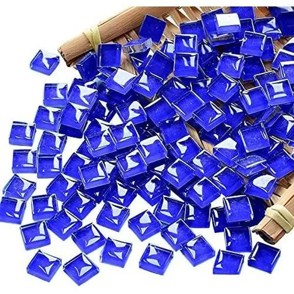 Dark Blue 1x1cm Mosaic Glass Tiles Squares - 100 Pieces Bulk Crafting Supplies for Art Lovers, Blue Series Colored Glass & Bead Assortments for DIY Picture Frames, Coasters