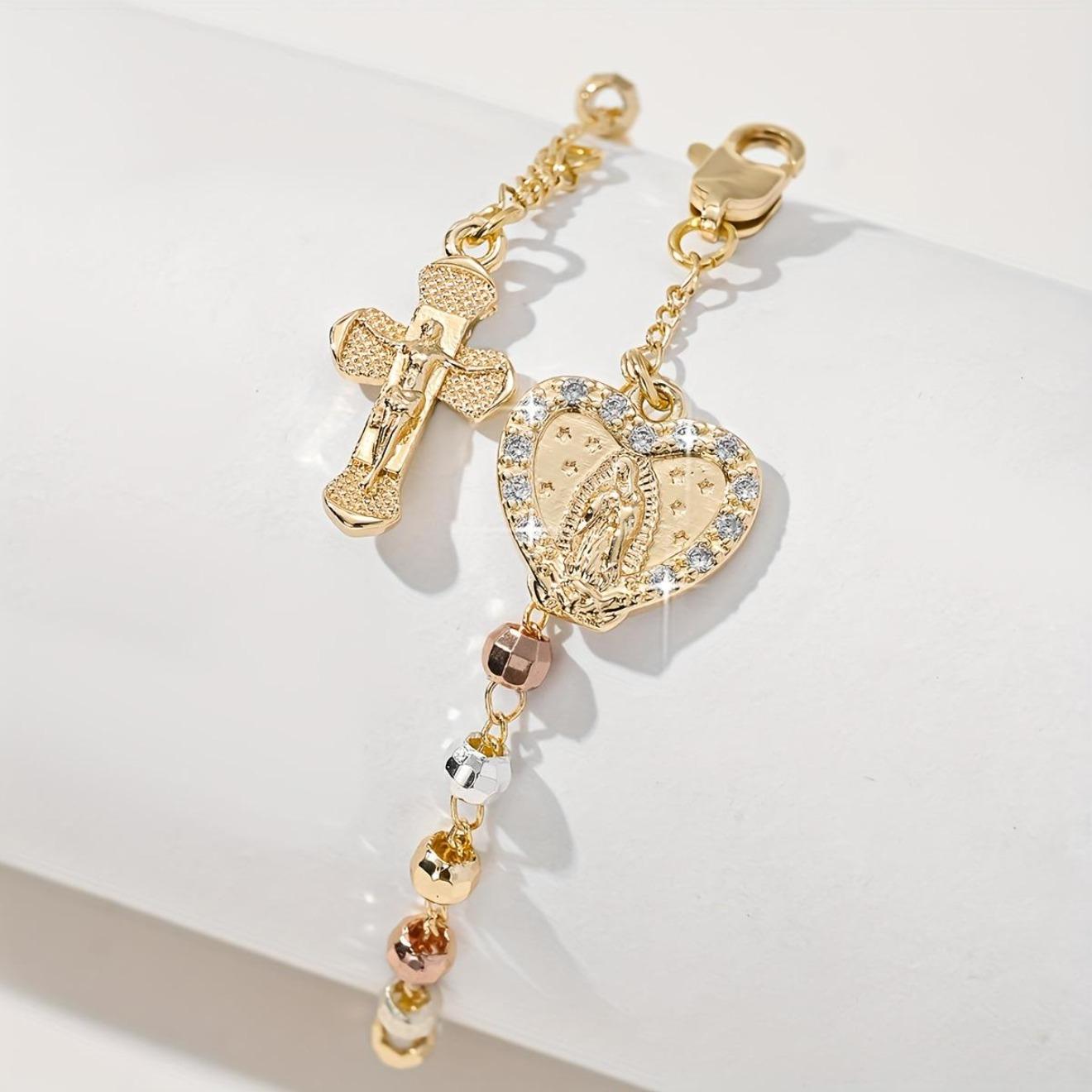 2026 Best-Selling Cross & Heart Bracelet—Featuring Micro-Set Tri-Color Octagonal Beads. This "Light Luxury" Gold Jewelry Piece is the Ultimate Gift for Mothers and Girlfriends—A Perfect Selection for Mother's Day.