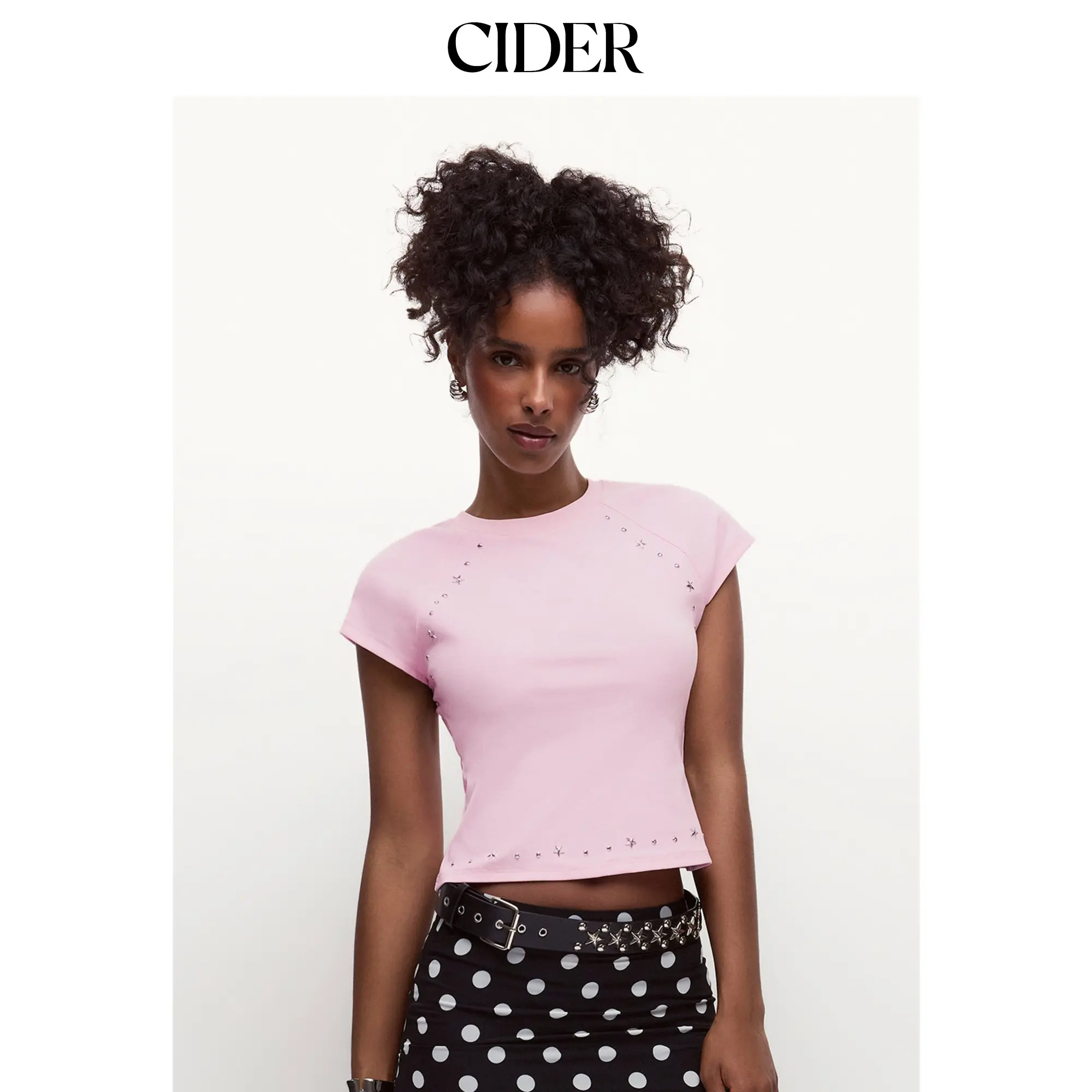 Cider Cotton-blend Star Metal Detail Raglan Sleeve Tee