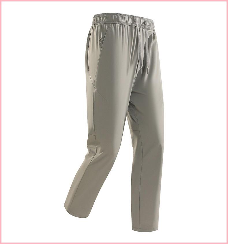 2026 Men's Summer Ice Silk Pants Business Casual Black Drawstring Elastic Waist Sports Casual Pants Quick-drying And Breathable