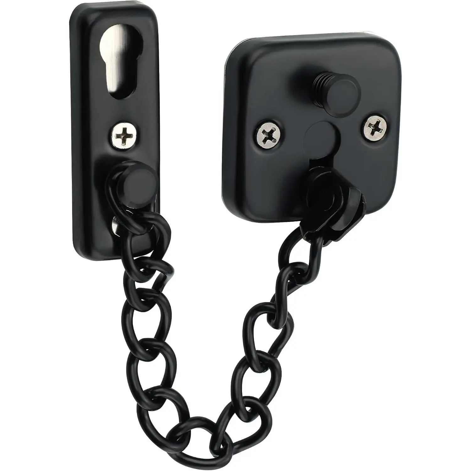 Door Chain Lock, Chain Door Lock with Spring Anti- Press Lock | Thickened Stainless Steel Door Latch Guard with Screws for Interior Outdoor Toilet Barn Fence Garage (Black)