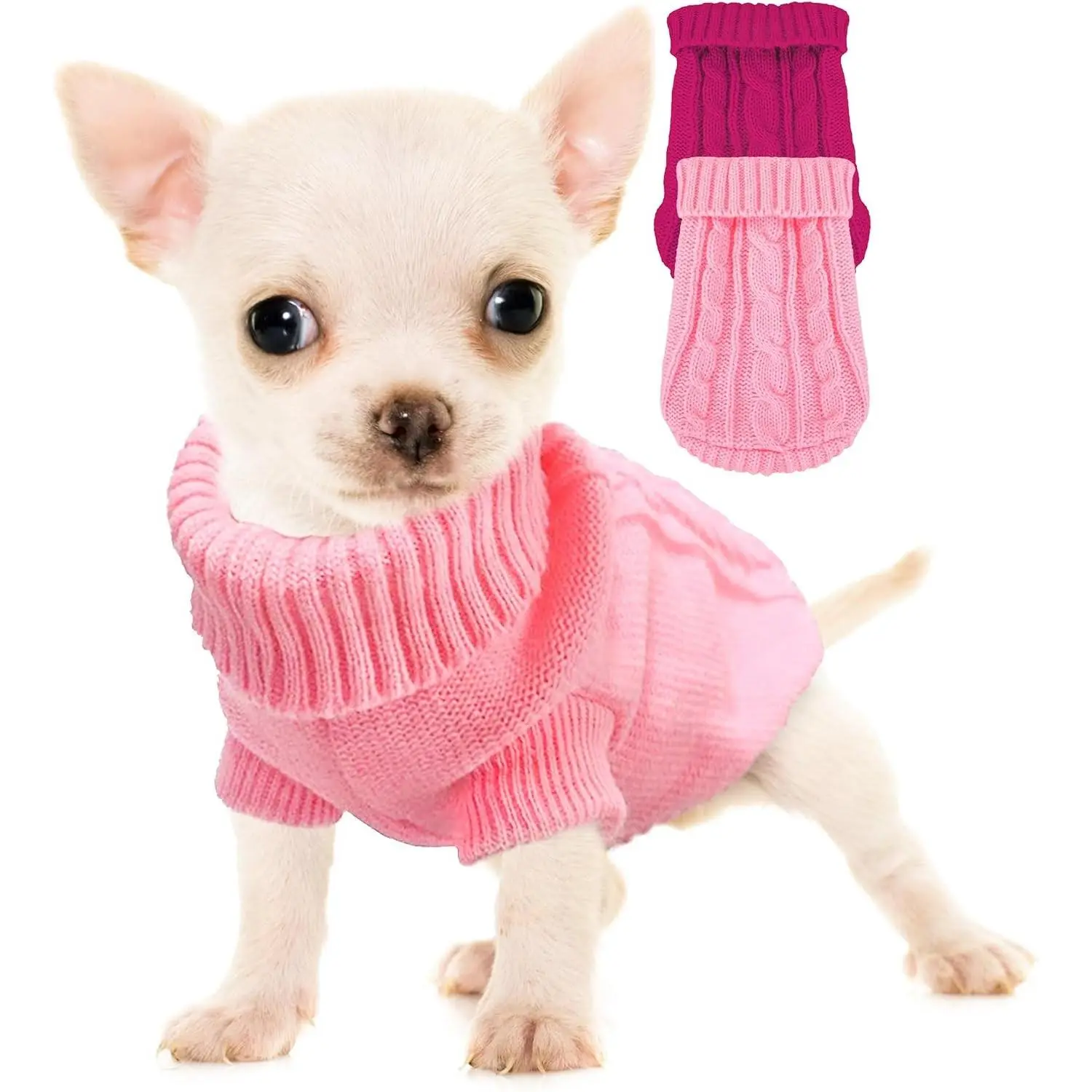 cutie XXS Dog Sweater, 2 Pieces Turtleneck Knitted Chihuahua Sweater Yorkie Teacup Dog Clothes Small Dogs Girl Winter Warm Sweaters Pet Cat Sweater Cold Weather Puppy Clothes XX-Small