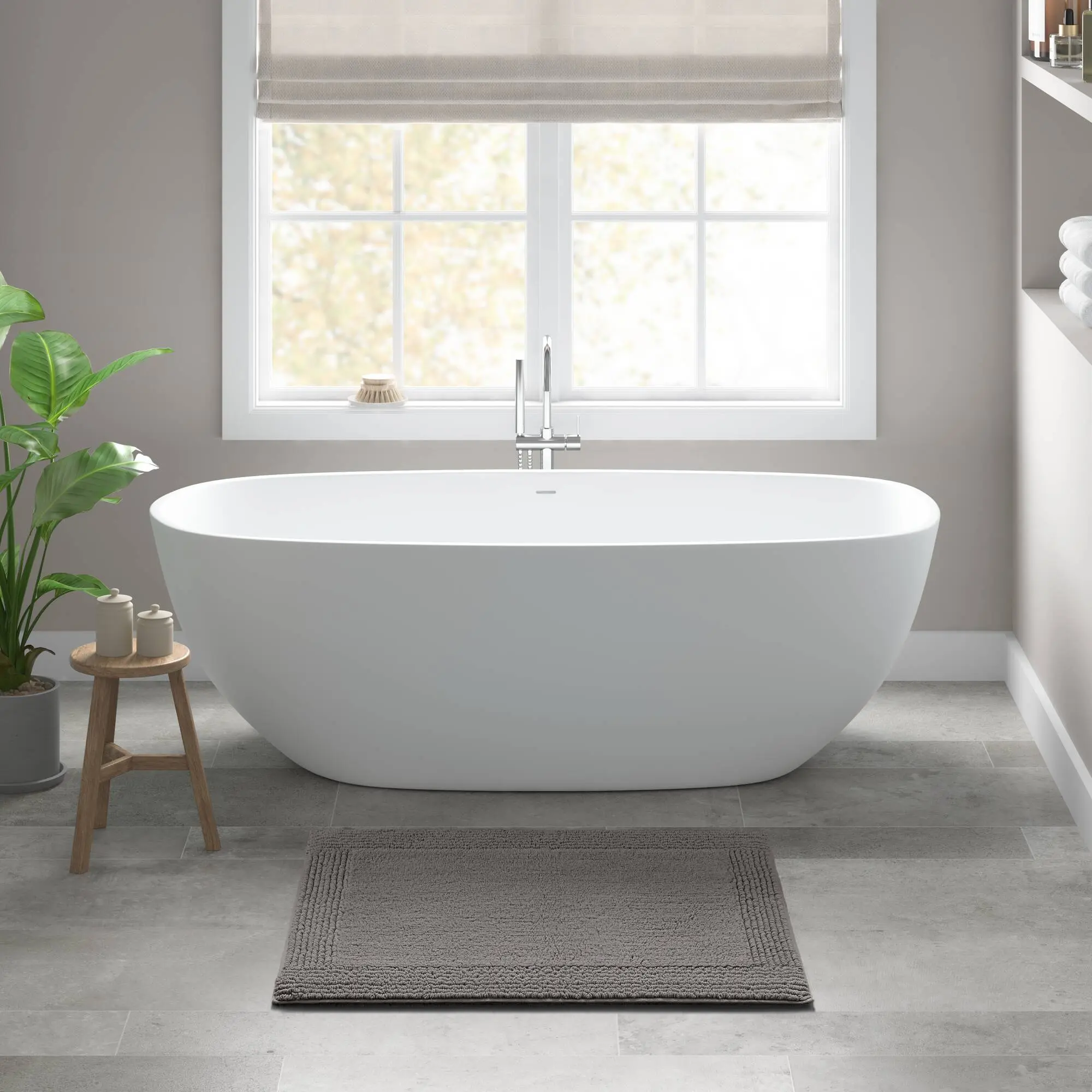 Nokaa 17x24 Inch 100% Cotton Tufted Reversible Bath Rug, 3000 GSM High Absorbency Soft Plush Bathroom Floor Mat, Charcoal, Machine Washable, Non-Slip Quick Dry Bath Mat for Bathroom, Shower, Vanity, 1 Piece
