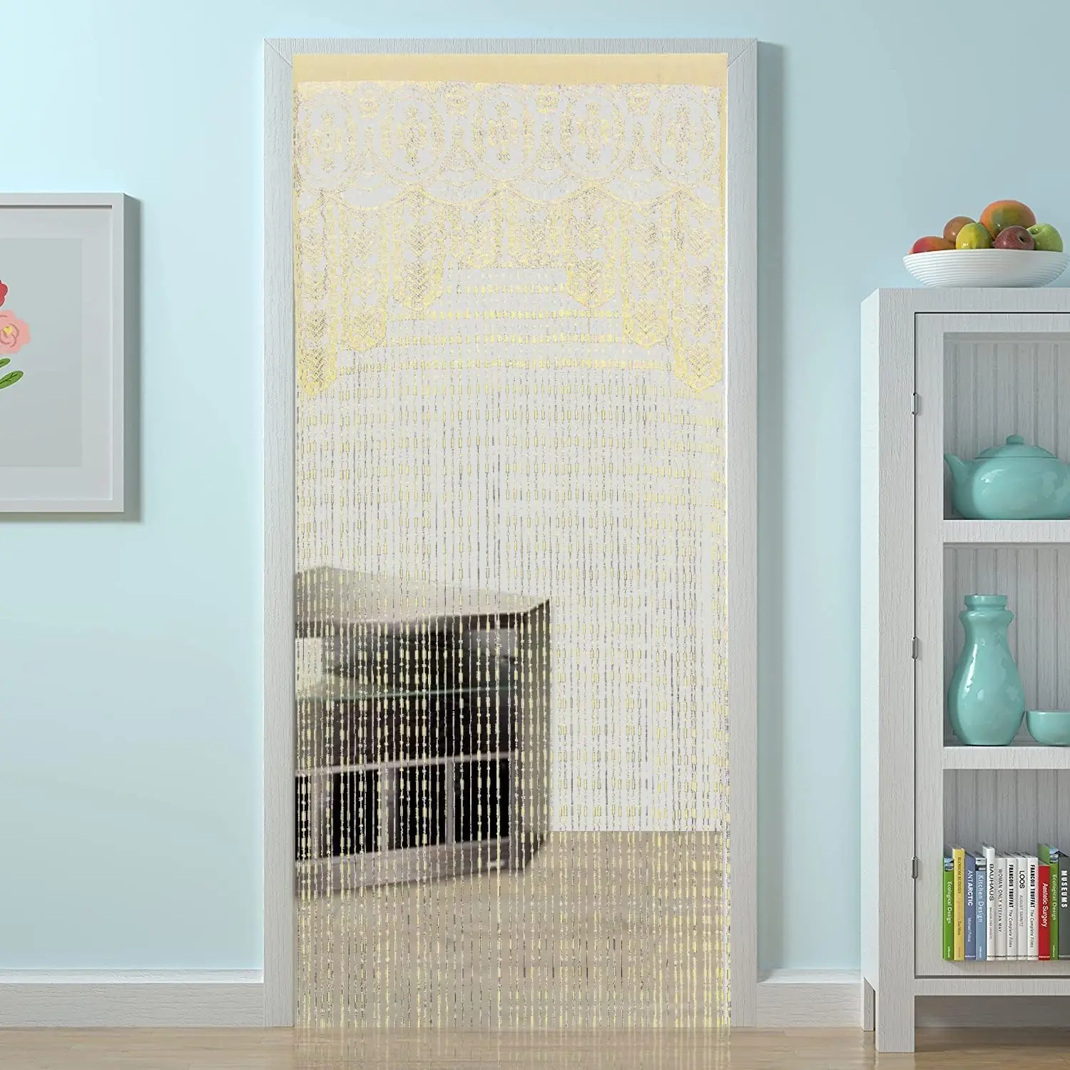 String Door  Lace Curtain Macrame Boho Doorway Window Curtains for Wall Divider Windows Door Covers Decorative Room Separation (35×79in/90×200cm,Champagne)