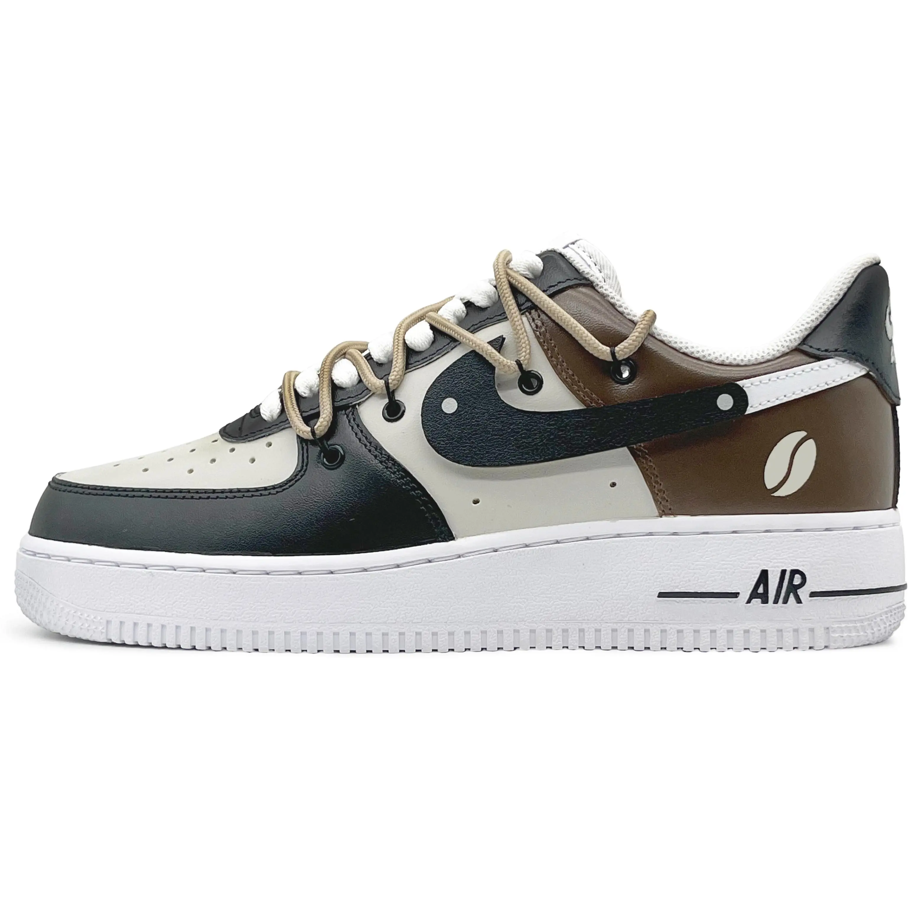 Nike Air Force 1 Low Custom Artistic Deconstructed Coffee Bean Sneakers for Men and Women Verifiable, with credentials and supporting global authentication