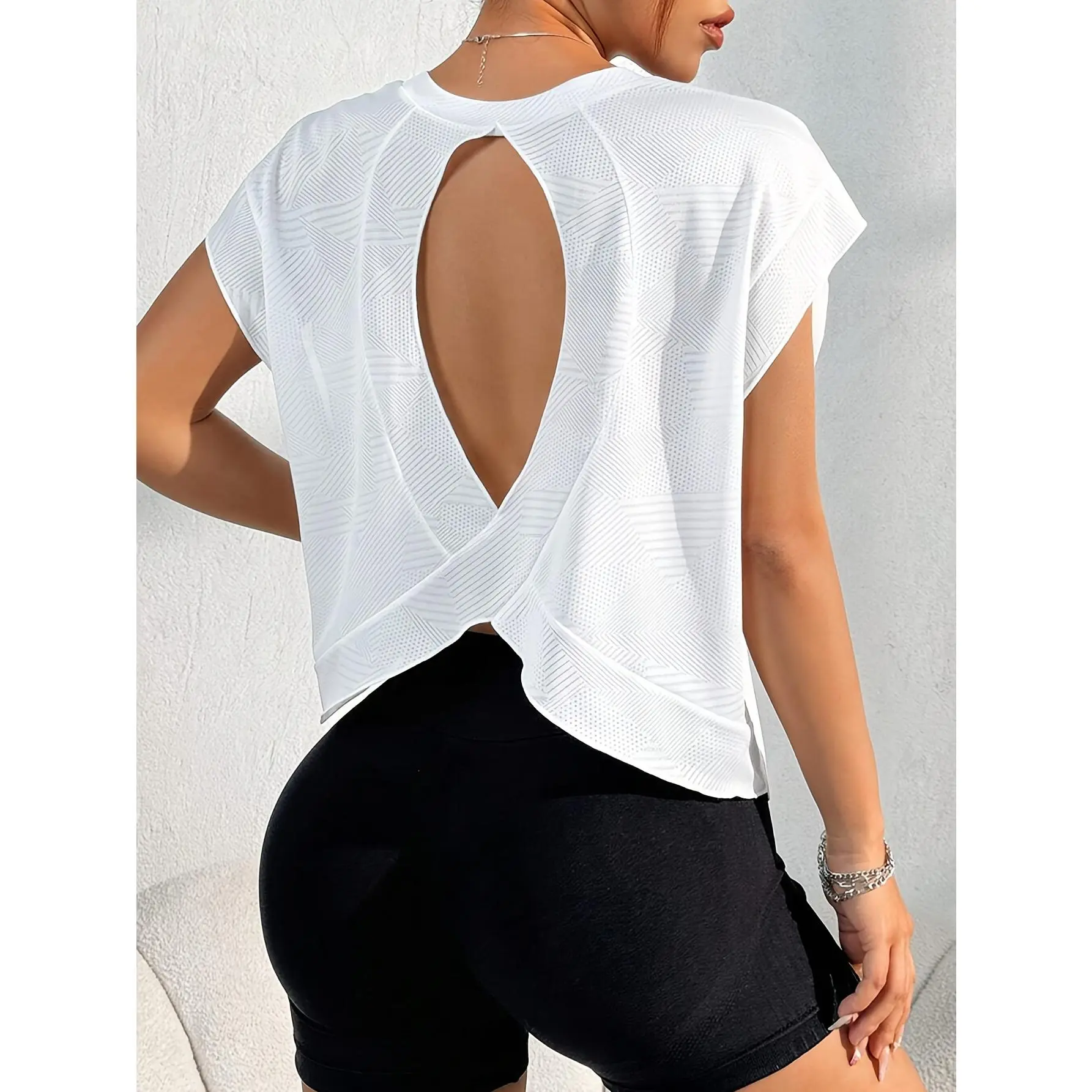 Women's Fashion Apparel, Stylish T-Shirt, Short Sleeve T-Shirt, Backless, Cut-Out Design, Loose Fit, Comfortable, Breathable, and Cool, for, S, Daily Casual Wear,, and Outfits