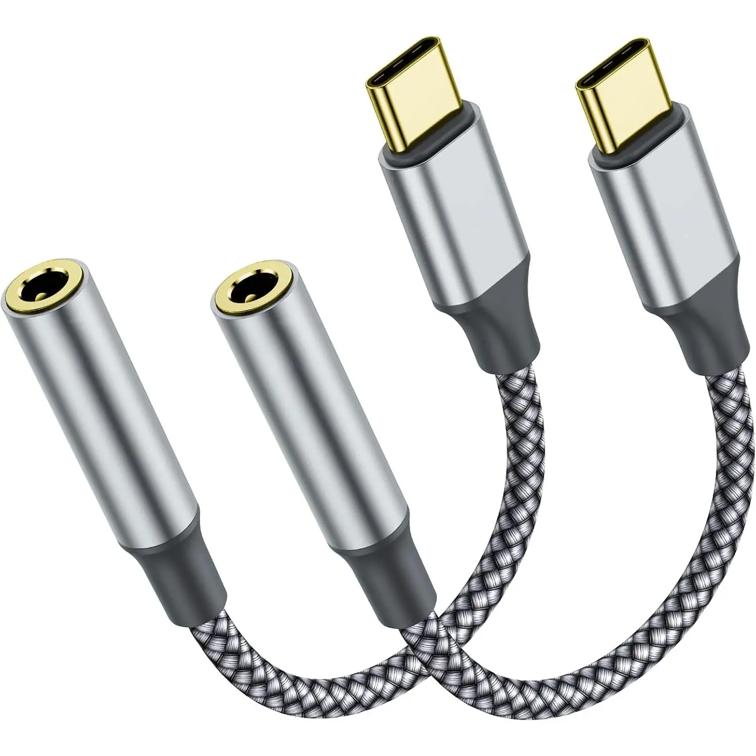 USB-C to 3.5mm Headphone Jack Adapter, Type-C to 3.5mm Aux Adapter Compatible with  17 Pro Max/17 Pro, 16/15 Pro Max, 16/15 Pro, Galaxy S22/S21/S20 Ultra/Note 20 and  (2, Gray)