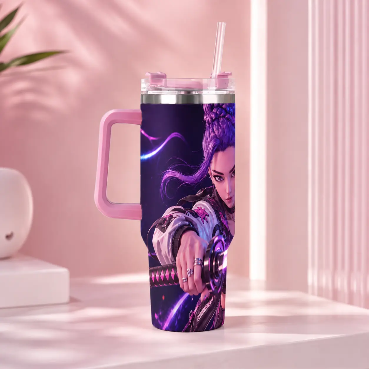 40oz Iced Drink Anime Graphic Tumbler with Handle and Straw – Stainless Steel Insulated Hydration Mug, Keeps Cold Up to 24 Hours