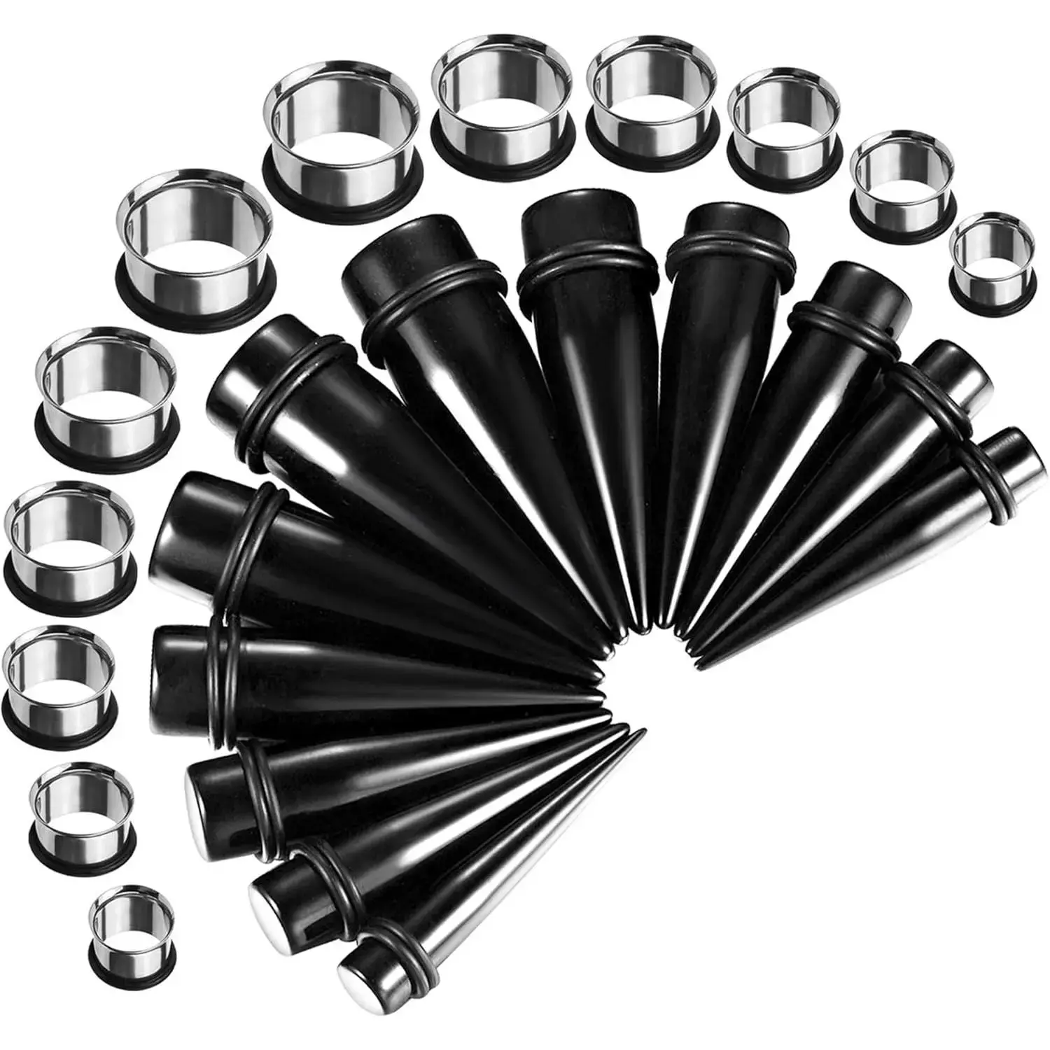 24PC Ear Stretching Kit - 00G-20mm Big Gauges - Surgical Steel Single Flare Tunnels Plugs Solid Acrylic Tapers - Stretchers Weights Expanders Eyelets