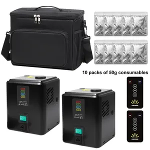 2 mini spark machines, portable FX devices with automatic safety cut-off function, no DMX, stage/wedding/event special effects machines (2 black+10 pieces of 50g consumables+handbag), fireworks party supplies