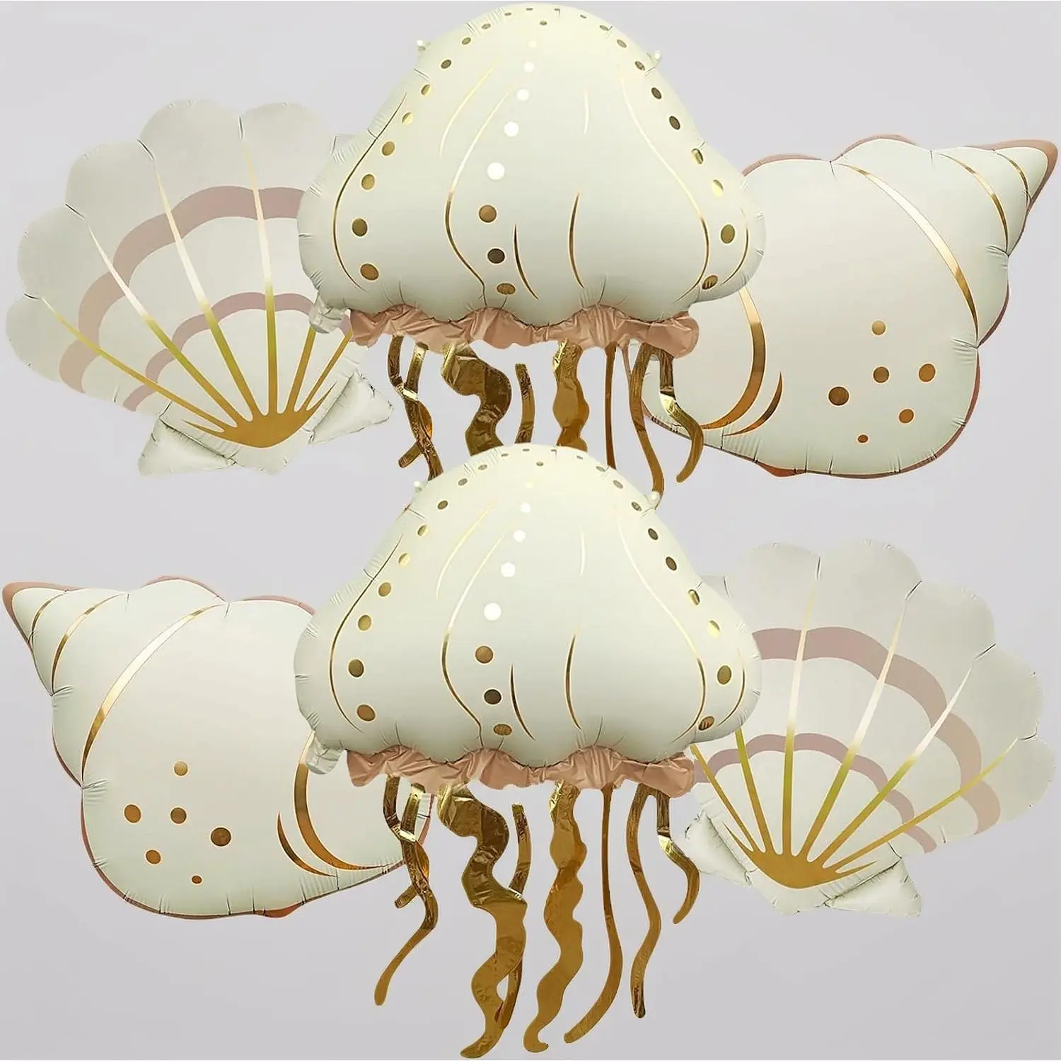 Under the Sea Foil Print Balloons Set - Jellyfish, Seashell, White Designs for Ocean Theme Birthday, Baby Shower Decorations