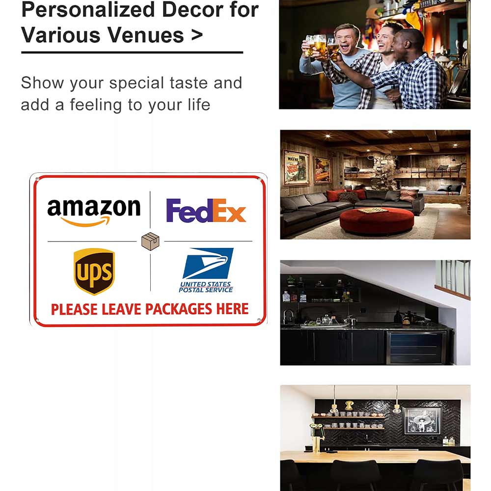 Please Leave Packages Here Metal Sign 12x8 In Aluminum, Vintage Delivery Tin Sign for Home, Porch, Entryway, Retro Package Drop Off Wall Art for Amazon, FedEx, 12x8 Inch Aluminum Plaque