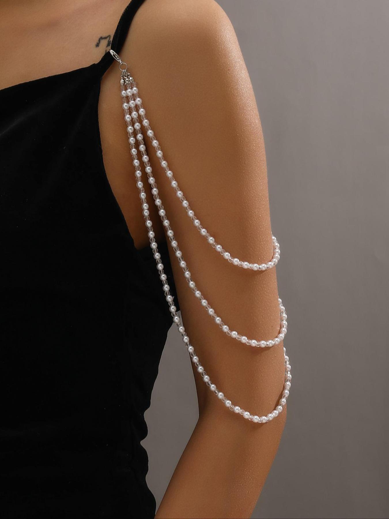 Women's Elegant Faux Pearl Decorated Tiered Layer Arm Chain, 2024 New Style Exquisite Trendy Arm Chain, Fashionable Body Jewelry for Party Decoration, Maximalist Jewelry
