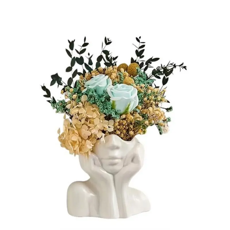 Resin Face Design Planter with Drainage Holes, Ideal for Succulents, Indoor Outdoor Decor, Perfect Valentine's Gift