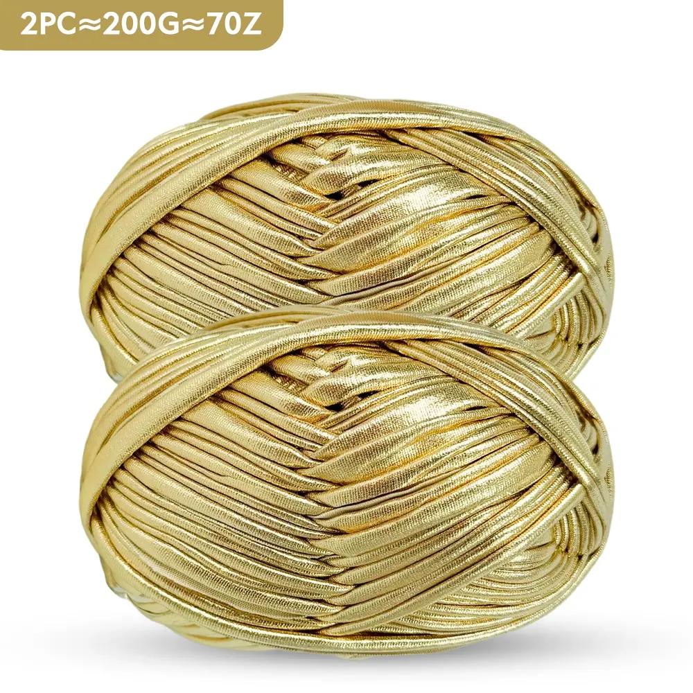 2-Pack 200g Metal Wire Thread, Leather-Like Fiber for Crochet & Knitting, 3/36m Long, Durable Polyester, Unique Metallic Color, Ideal for Bags, Blankets, T-Shirts