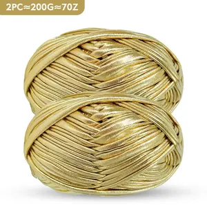 2-Pack 200g Metal Wire Thread, Leather-Like Fiber for Crochet & Knitting, 3/36m Long, Durable Polyester, Unique Metallic Color, Ideal for Bags, Blankets, T-Shirts