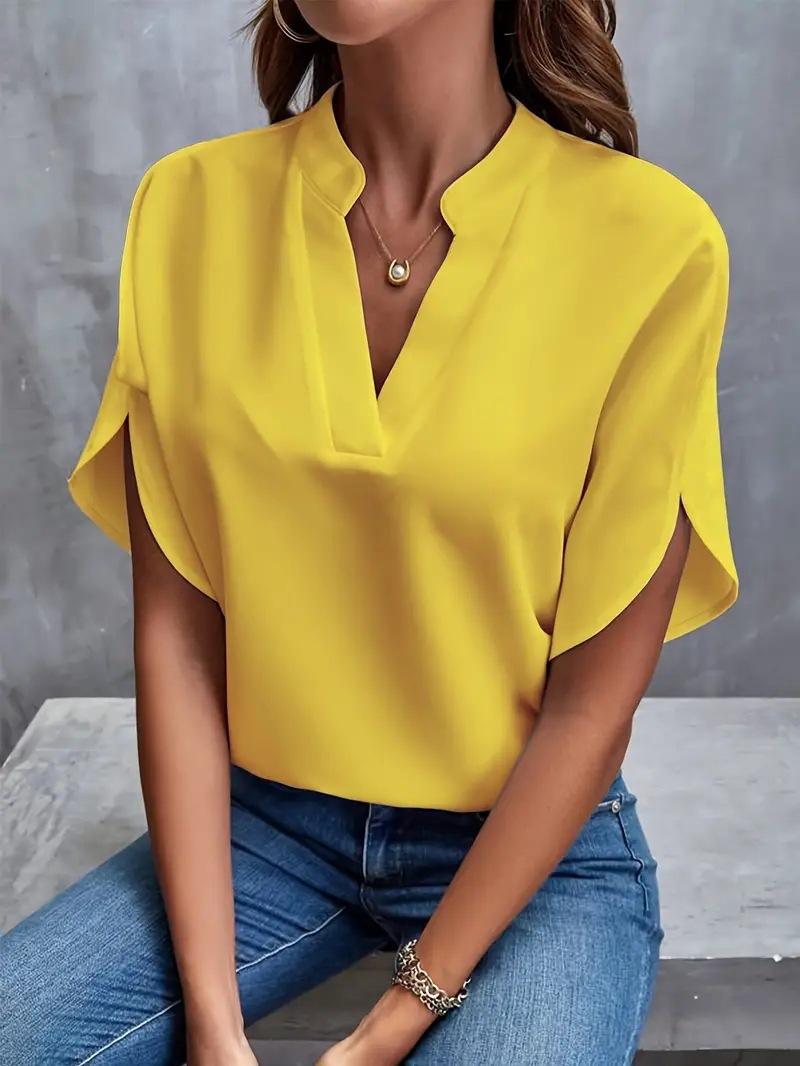 Women's Summer Casual Solid-color V-neck Loose-fitting Shirt - Elegant And Formal Blouse For Women