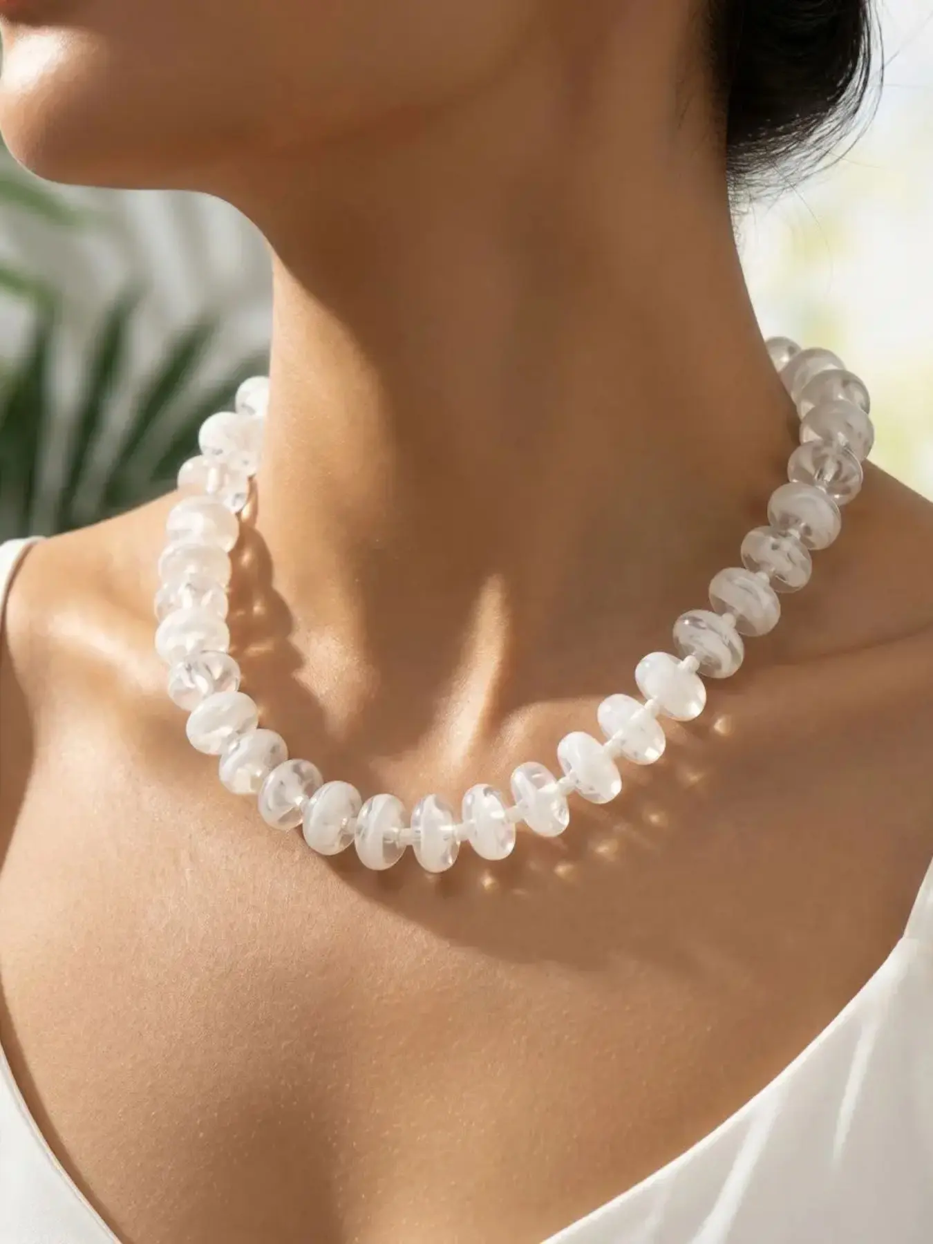 Bohemian Dopamine Choker Necklace, Boho Style Necklace, Acrylic Beaded Thick Chain, Women's Casual Fashion Jewelry, Simple and Elegant, All Seasons