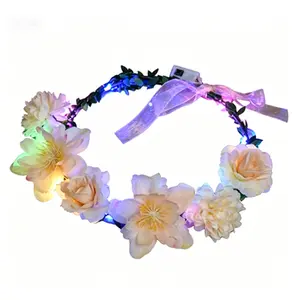 6 pcs Light Up Holiday Decoration_Flower Crown_Light Up Mauve Garland_Suitable for Christmas and New Year's,Party,Prom,Wedding,Concert,Beach Party,Mother's Day Decoration Lightweight Lilac