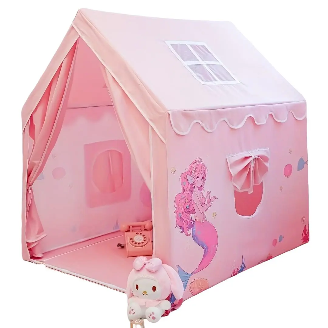 Girls' Reinforced Skeleton Tent, Princess Tent, Indoor Foldable Fairy Tale Mermaid Pretend Play House, Large House Toy, Birthday Gift, Playhouse, Kid Tent