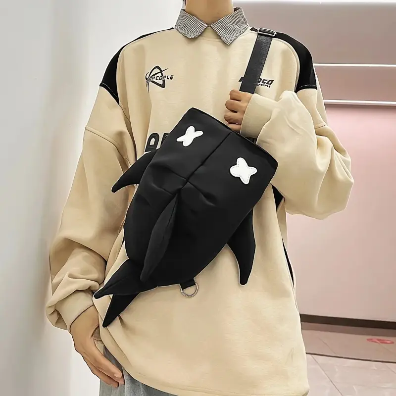 Unisex Sling Backpack, Casual Shark-Themed Nylon Bag for Youth, Lightweight Convertible Crossbody for Travel & College