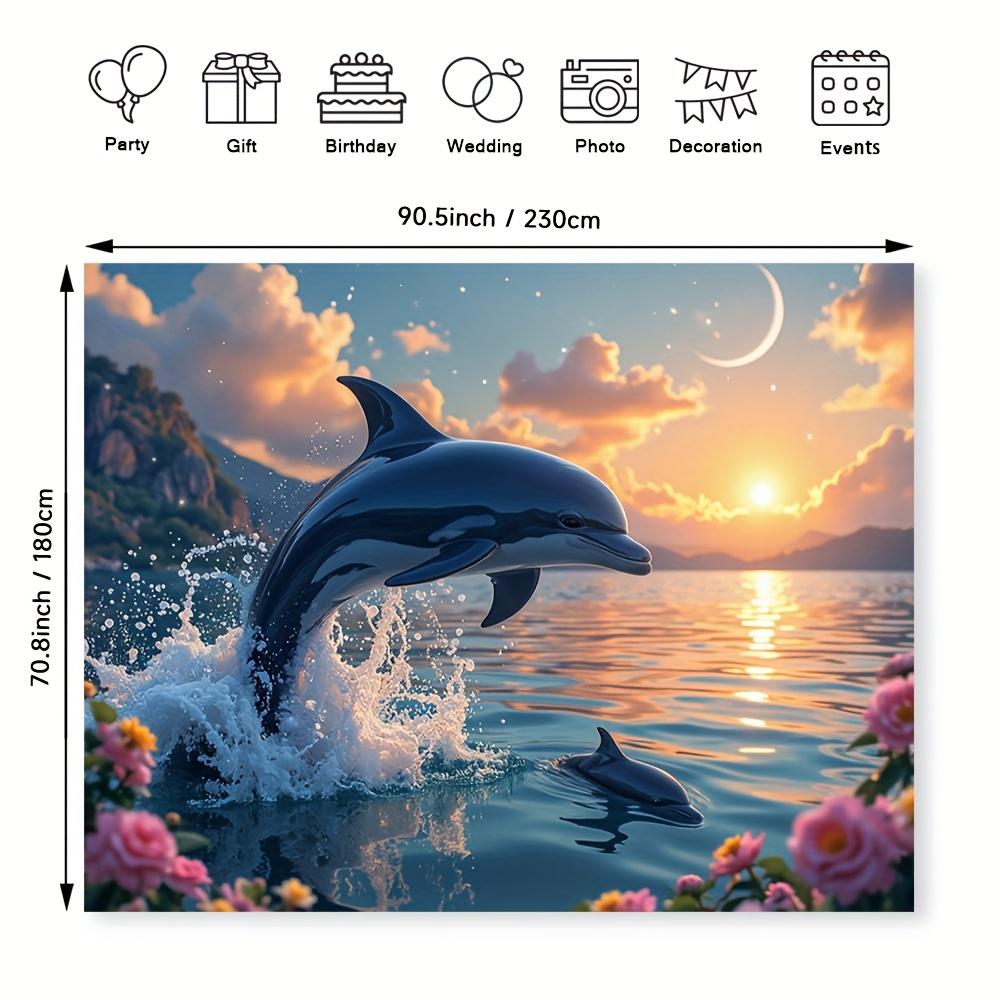 1pc Vibrant Dolphin Sunset Polyester Backdrop, Multipurpose Tapestry for Living Room, Bedroom, Office & Home Decor, No Electricity Needed, Perfect for General Celebrations & Seasonal Party Decor, Dolphin Decor