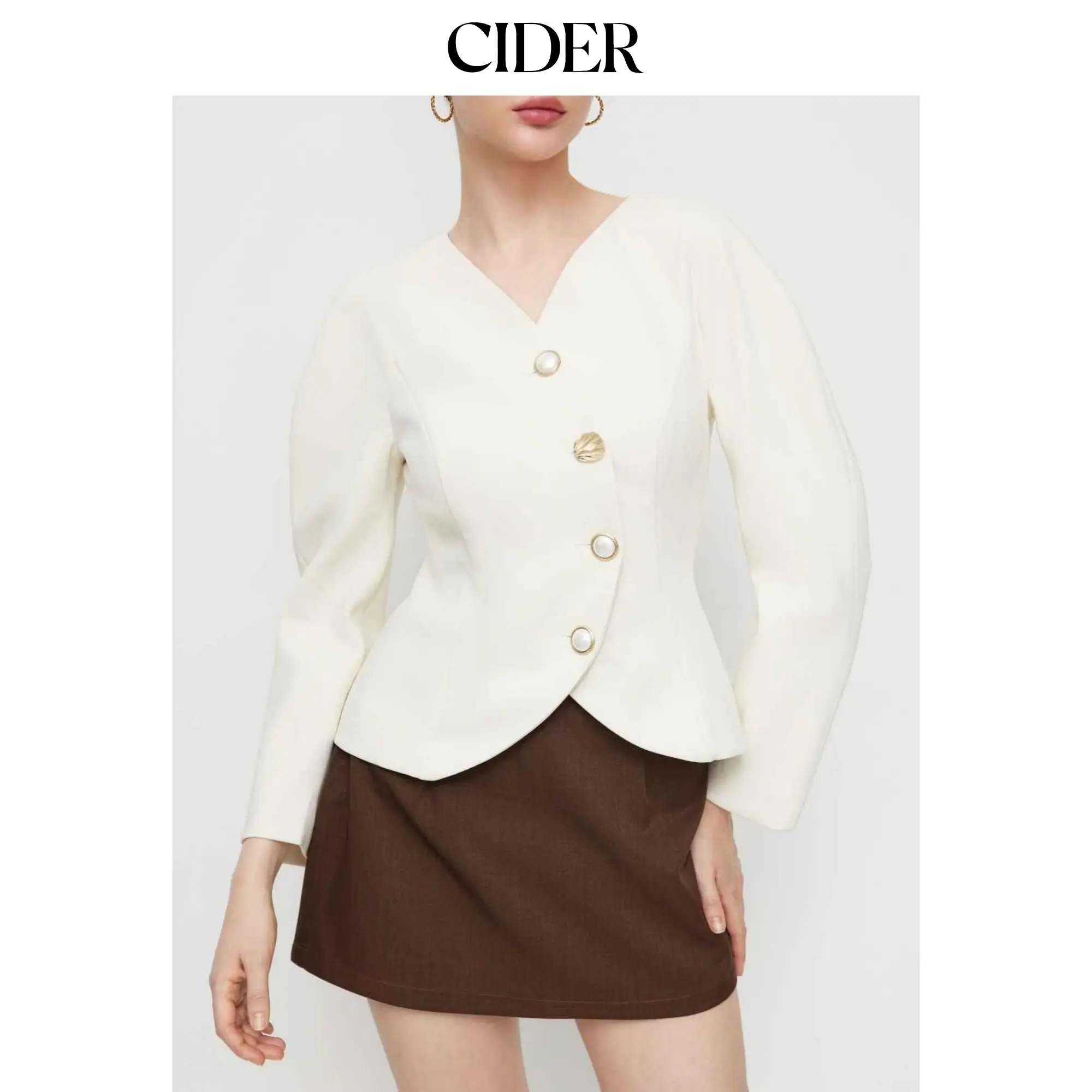 Cider V-neck Asymmetrical Button Long Sleeve Blazer SummerFinds