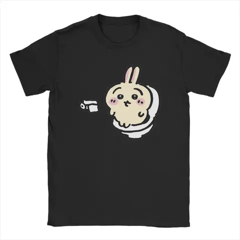 Men Usagi on the Toilet Potty Chiikawas Hachiware Poop Meme T Shirt  100% Cotton Clothes Round Neck Tee Shirt Gift Idea T-Shirts