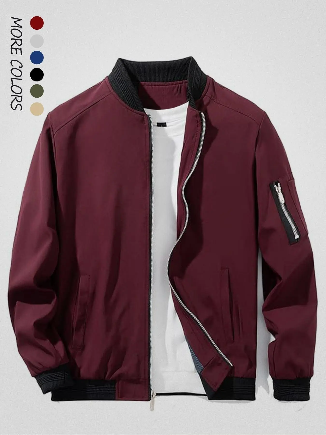 Men's Lightweight Jacket, Casual Fall Winter Coat, Zipper Pilot Jacket with Pockets, Golf Jacket, Windproof Outdoor Men's Outerwear