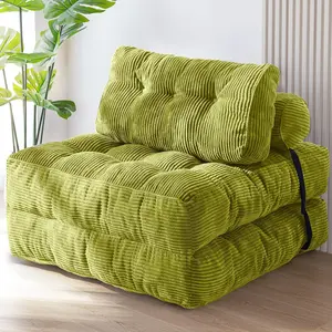 Folding Sofa Bed, Convertible Sleeper Chair with Pillow Foldable Couch with Back Support, Portable Fold Out Chair Bed Comfy Floor Sofa Lounge for Living Room Bedroom, Beige, Green