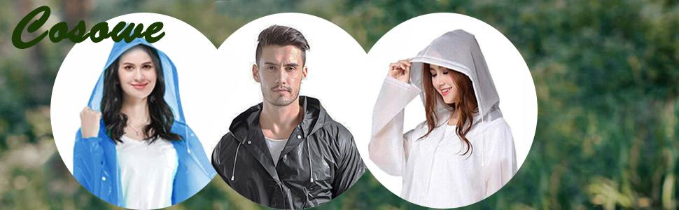 Rain Ponchos for Adults Reusable, 2 Pcs Raincoats Emergency for Women Men with Hood and Drawstring Rain Ponchos for Adults Reusable, 2 Pcs Raincoats Emergency for Women Men with Hood and Drawstring