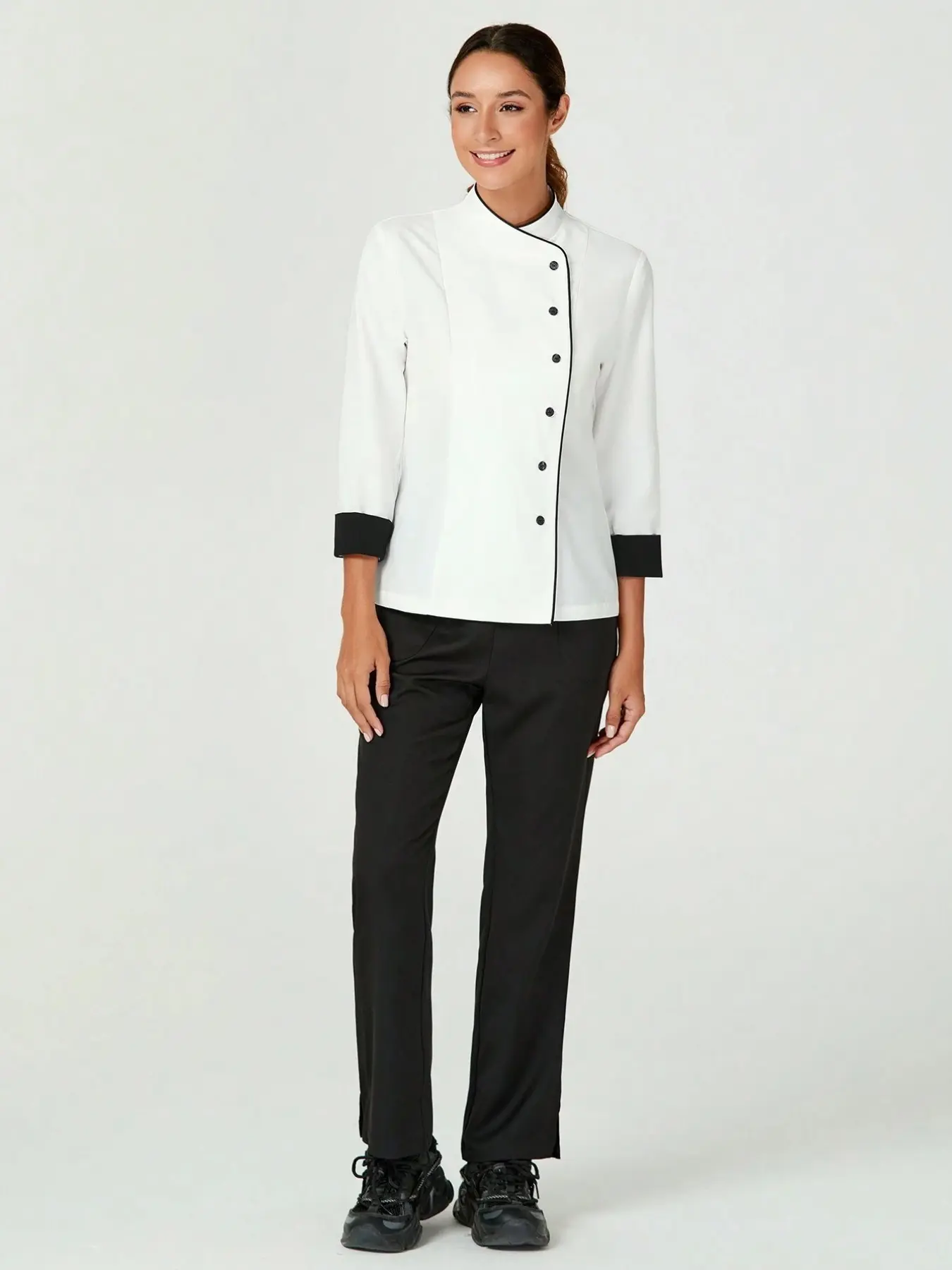Women's Colorblock Chef Jacket, Fashionable Restaurant Workwear, Ideal for Baking Shops, Cafeterias, Restaurants, Female Kitchen Staff