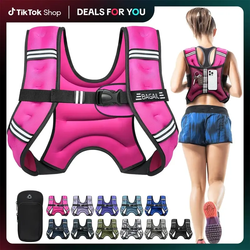 Weighted Vest, 8/12/15/20/25/30 lbs Adjustable Training Vest with Detachable Phone Pocket, Unisex for Walking Running Gym Workout Training