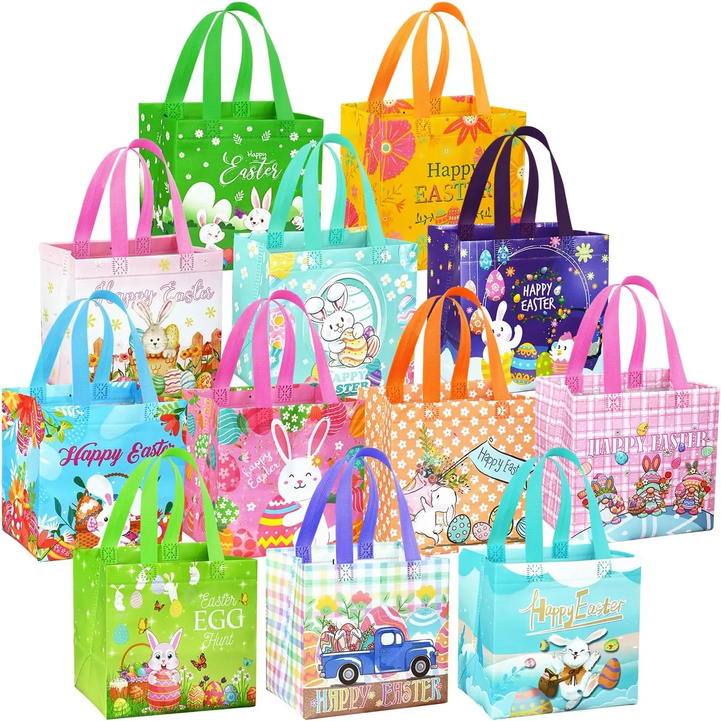 24 Pack Easter  Bags with Handles, 8.3 x 7.8 x 6 inch Large Easter Bags for , Non-woven  Egg Hunt Baskets Empty, Gifts Wrapping, Party Supplies, Basket Container