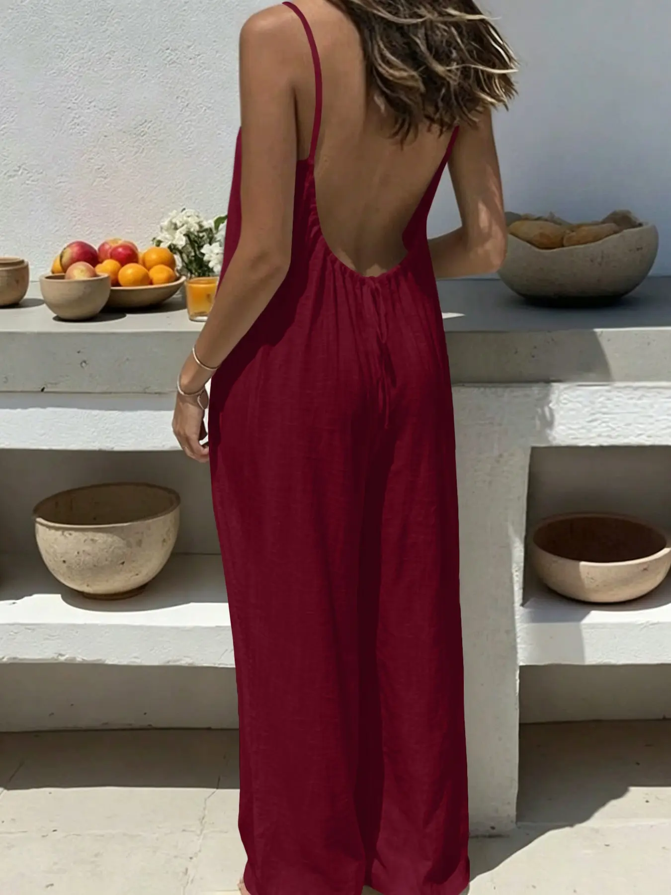 Women's Boho Style Sleeveless Jumpsuit, Backless, Ankle Length Loose-Fit Plain Design, Perfect for Parties, Dates, Vacations, Birthdays, Beach Nights