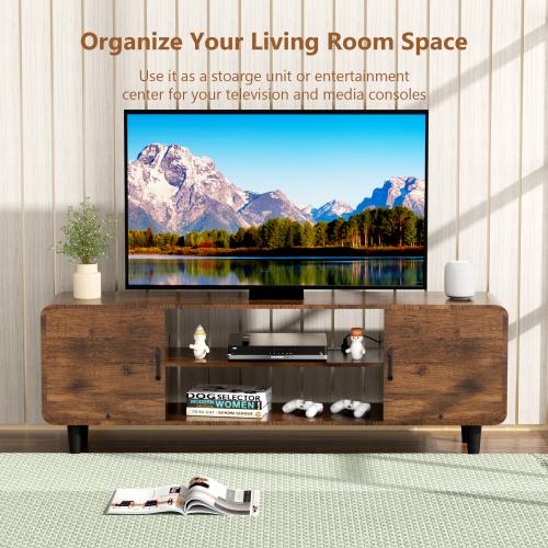 [Bellemave]Mid Century Modern TV Stand for 55/60/65/70 Inch TV, Wood Entertainment Center with Power Outlets, Media Console with Sliding Doors and Open Shelf for Living Room, Walnut