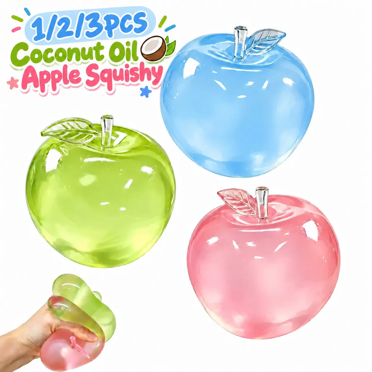 4-Color Apple Fidget Toy, Petroleum Jelly-Filled Squeeze Ball, Decompression Squeeze Ball, Soft Jelly Sensory Toy for Kids and Adults, No-Rebound Stress Relief Desk Toy, Portable Calming Fidget, Party Favor, Birthday Gift, Classroom Prize