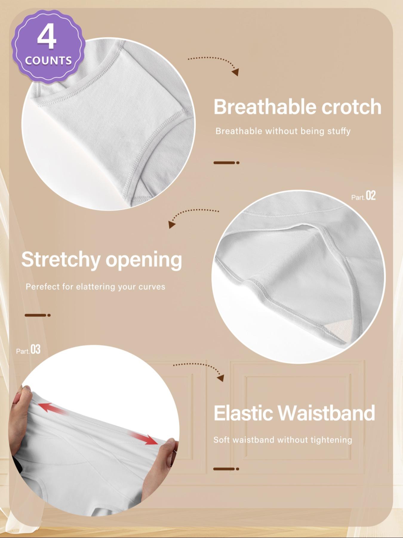 Women's High Waist Cotton Underwear, 4 Pack Comfortable Fitted Panties, Breathable & Soft Fabric, Casual Style for All Seasons