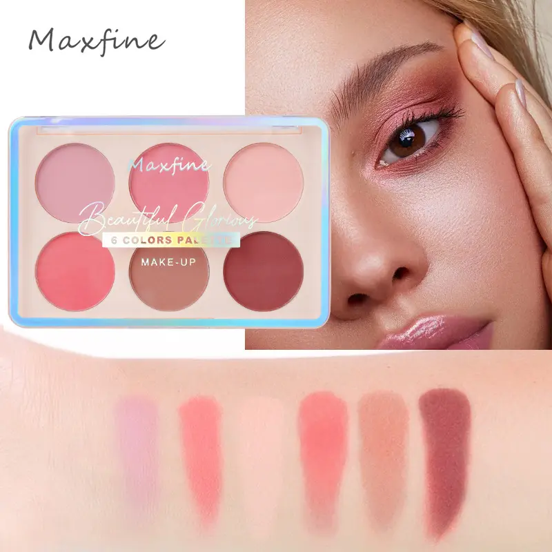 MAXFINE 6 Colors Blush & Highlight & Contour Powder Palette Long Lasting Face Cosmetics Glowing Makeup