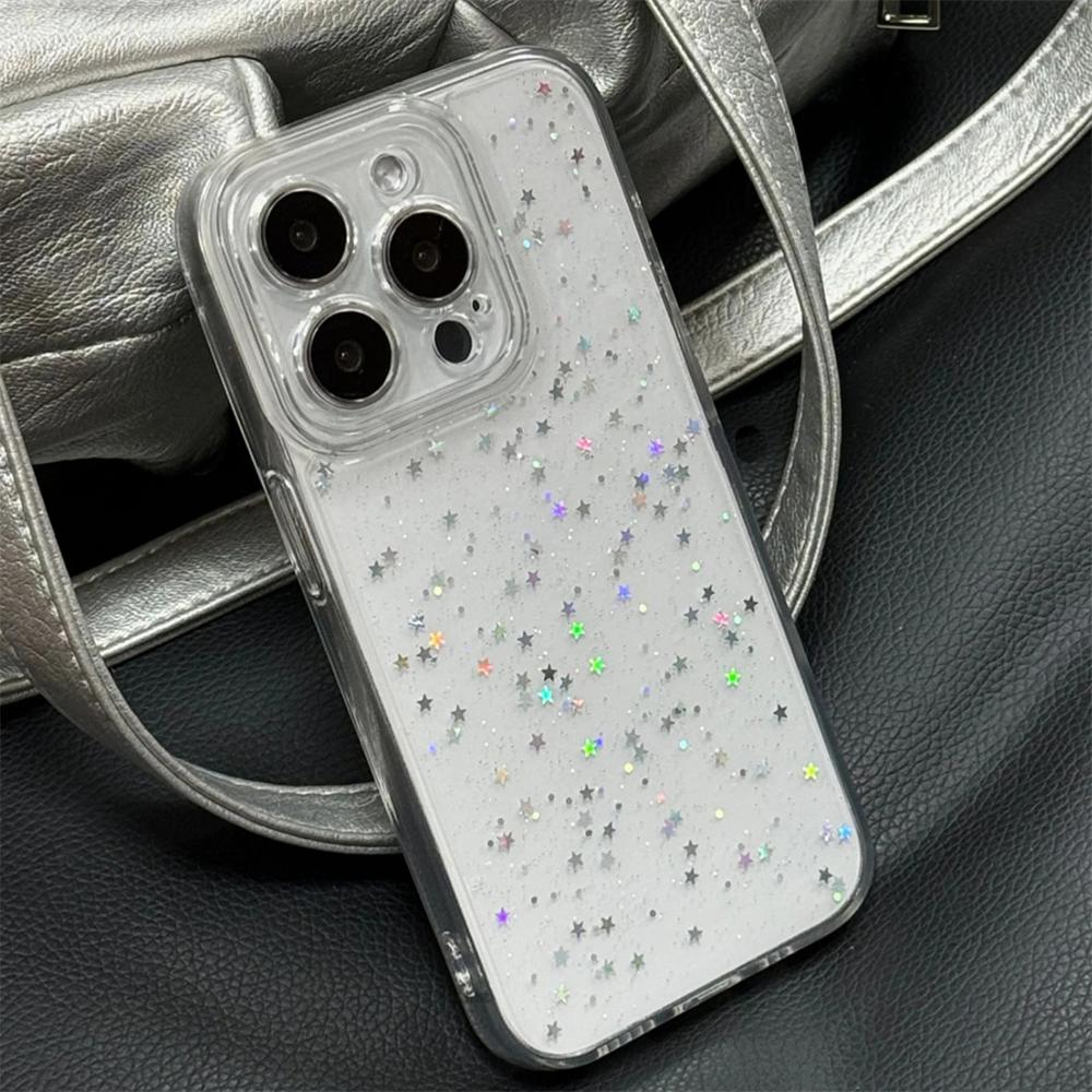 Luxury Bling Star Sequins Glitter Phone Case For iPhone 17 16 15 14 13 12  Pro Max  Clear Powder Sparkle Cover
