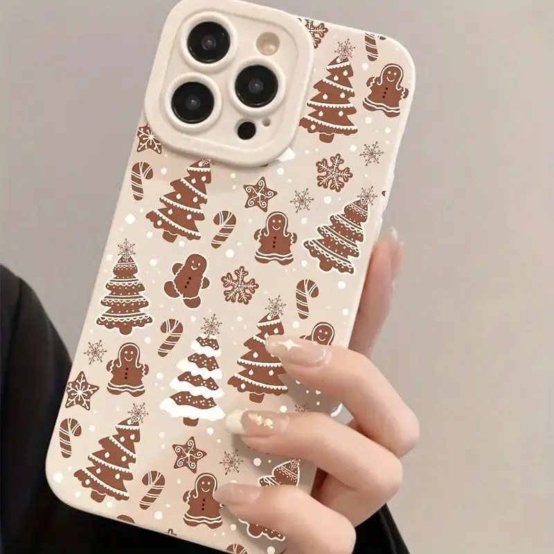 Christmas Gingerbread Man Soft TPU Smartphone Case - Shockproof, Anti-Drop Protection Cover for iPhone 13,14,15,16,17 Pro Max Handheld Cellphone Devices